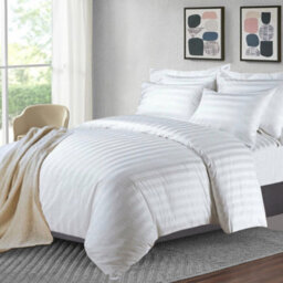 Ameha Stripe Duvet Set With Pillowcase Reversible Bedding & Soft Microfiber Cover White Super King Size 260X220Cm - thumbnail 3