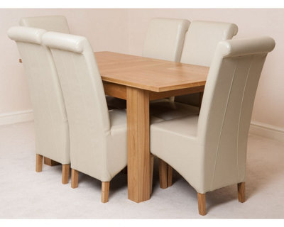 That's Furniture Hampton 120Cm - 160Cm Oak Extending Dining Table And 6 Chairs Dining Set With Montana Ivory Leather Chairs - image 1