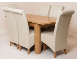 That's Furniture Hampton 120Cm - 160Cm Oak Extending Dining Table And 6 Chairs Dining Set With Montana Ivory Leather Chairs - thumbnail 1