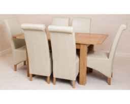 That's Furniture Hampton 120Cm - 160Cm Oak Extending Dining Table And 6 Chairs Dining Set With Montana Ivory Leather Chairs - thumbnail 2