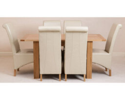 That's Furniture Hampton 120Cm - 160Cm Oak Extending Dining Table And 6 Chairs Dining Set With Montana Ivory Leather Chairs - thumbnail 3