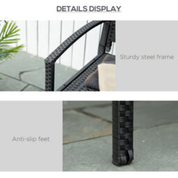 Outsunny Patio Rattan 2 Seater Garden Bench Love Seater Garden Armchair Black - thumbnail 6