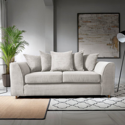 Abakus Direct Jumbo White Cord 3 Seater Sofa For Living Room With Thick Luxury Deep Filled Cushioning - image 1