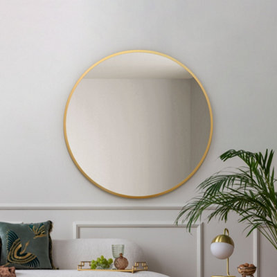 Mirroroutlet The Fenestra Gold Edged Circular Modern Wall Mirror 90Cm Diameter - image 1