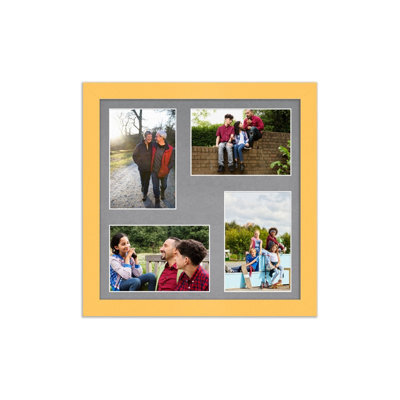 AK Frames 12X12 Mustard Yellow Modern Multi Photo Frame With Mid Grey Mount - Holds 4 Apertures (4X) 6X4 Photos - image 1