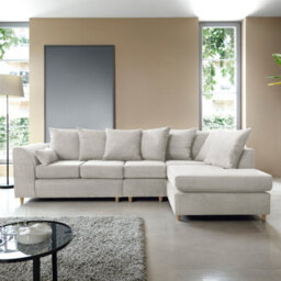 Abakus Direct Jumbo Large White Cord Right Facing Corner Sofa For Living Room With Thick Luxury Deep Filled Cushioning