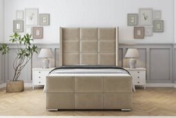"Sloomy Beaumont Almond Coniston Bed Frame With 50""  Upholstered Wingback Headboard 2'6 Small Single" - thumbnail 1