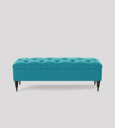 137Cm Safar Ottoman Bench With Storage And Turned Wooden Legs- Plush Velvet Shoes Bench - Duck Egg Chesterfield Storage Bench - thumbnail 3