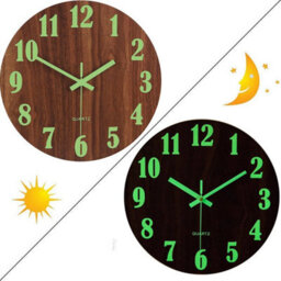 "12"" Wooden Luminous Wall Clock Battery Quartz" - thumbnail 1