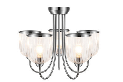 GoodHome Rothwell Round Glass & Metal Clear Chrome Effect 5 Lamp Led Ceiling Light - image 1