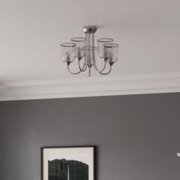 GoodHome Rothwell Round Glass & Metal Clear Chrome Effect 5 Lamp Led Ceiling Light - thumbnail 6