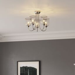 GoodHome Rothwell Round Glass & Metal Clear Chrome Effect 5 Lamp Led Ceiling Light - thumbnail 2