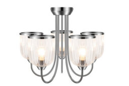 GoodHome Rothwell Round Glass & Metal Clear Chrome Effect 5 Lamp Led Ceiling Light - thumbnail 1