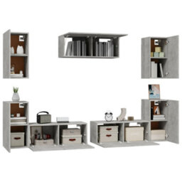 Berkfield Classic 7 Piece Tv Cabinet Set Concrete Grey Engineered Wood - thumbnail 4