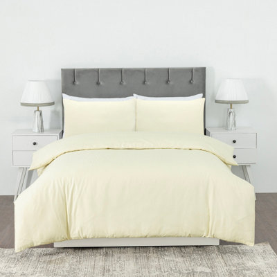 MHG Living Stripe Duvet Cover Set - Hotel Quality Soft Polycotton Blend With Button Fastening - (Double, Cream) - image 1