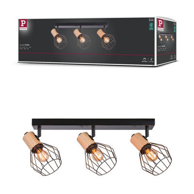 Paulmann 66768 Spotlight Lanke 3-Lamp Max. 3X20W Ceiling Luminaire Black/wood Spot Metal E14 - image 1