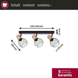 Paulmann 66768 Spotlight Lanke 3-Lamp Max. 3X20W Ceiling Luminaire Black/wood Spot Metal E14 - thumbnail 4