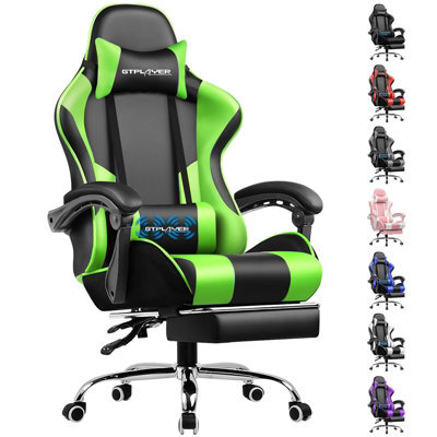 Gtplayer Gaming Chair, Massage Computer Chairs With Footrest For Adults, Ergonomic High Back Height Adjustable Chair, Green - image 1