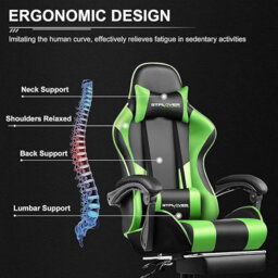 Gtplayer Gaming Chair, Massage Computer Chairs With Footrest For Adults, Ergonomic High Back Height Adjustable Chair, Green - thumbnail 3