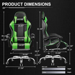 Gtplayer Gaming Chair, Massage Computer Chairs With Footrest For Adults, Ergonomic High Back Height Adjustable Chair, Green - thumbnail 2