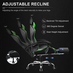 Gtplayer Gaming Chair, Massage Computer Chairs With Footrest For Adults, Ergonomic High Back Height Adjustable Chair, Green - thumbnail 7