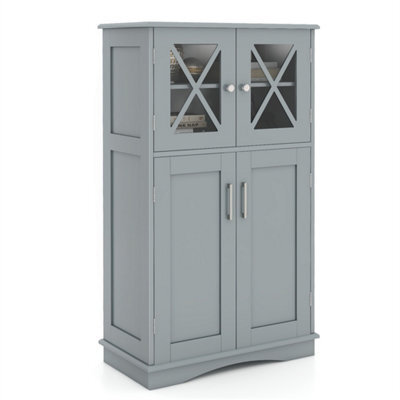 5 Tier Bathroom Storage Cabinet With Adjustable Shelves Floor Standing Grey - image 1