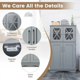 5 Tier Bathroom Storage Cabinet With Adjustable Shelves Floor Standing Grey - thumbnail 4