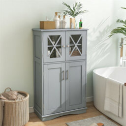 5 Tier Bathroom Storage Cabinet With Adjustable Shelves Floor Standing Grey - thumbnail 6