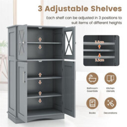 5 Tier Bathroom Storage Cabinet With Adjustable Shelves Floor Standing Grey - thumbnail 5