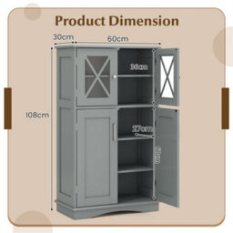 5 Tier Bathroom Storage Cabinet With Adjustable Shelves Floor Standing Grey - thumbnail 2