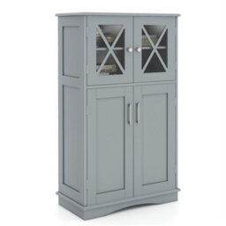 5 Tier Bathroom Storage Cabinet With Adjustable Shelves Floor Standing Grey - thumbnail 1