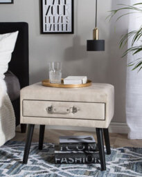 Beliani 1 Drawer Bedside Table Eurostar Faux Leather Beige - thumbnail 2