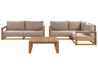 Wyld And Coco Luxegarden Acacia 2-Sofa 4-Seater Set With Coffee Table, Light Brown, Modular Outdoor Sofa Set - image 1