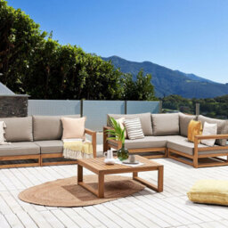Wyld And Coco Luxegarden Acacia 2-Sofa 4-Seater Set With Coffee Table, Light Brown, Modular Outdoor Sofa Set - thumbnail 2