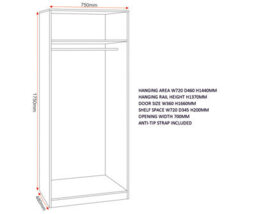 Seconique Denver 2 Door Wardrobe Blue Gloss Metal Hinges And Handles - thumbnail 8