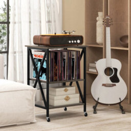 Mobile Grey Record Player Stand 3-Tier Turntable Stand With Lockable Wheels - thumbnail 6