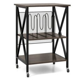 Mobile Grey Record Player Stand 3-Tier Turntable Stand With Lockable Wheels - thumbnail 1