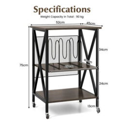 Mobile Grey Record Player Stand 3-Tier Turntable Stand With Lockable Wheels - thumbnail 2