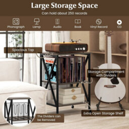 Mobile Grey Record Player Stand 3-Tier Turntable Stand With Lockable Wheels - thumbnail 3