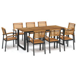 Berkfield 9 Piece Garden Dining Set Solid Wood Acacia And Metal - thumbnail 1