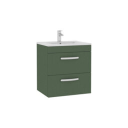 Royal Bathrooms Turin 500mm Wall Hung Vanity Unit Matt Green 2 Drawer Minimalist Basin - thumbnail 6