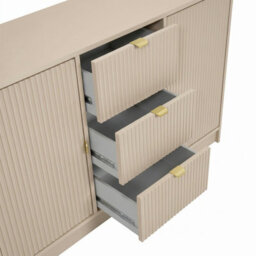 Tireno Sand Beige Sideboard Cabinet With 2 Doors And 3 Drawers Modern Fluted Storage Unit For Living Room Bedroom Hallway - thumbnail 3