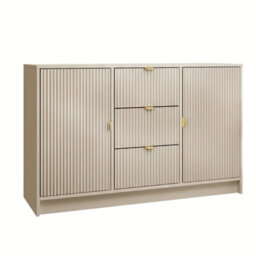 Tireno Sand Beige Sideboard Cabinet With 2 Doors And 3 Drawers Modern Fluted Storage Unit For Living Room Bedroom Hallway - thumbnail 2
