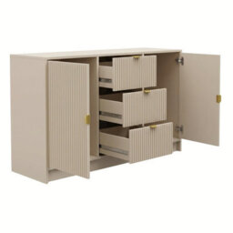 Tireno Sand Beige Sideboard Cabinet With 2 Doors And 3 Drawers Modern Fluted Storage Unit For Living Room Bedroom Hallway - thumbnail 4