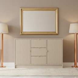 Tireno Sand Beige Sideboard Cabinet With 2 Doors And 3 Drawers Modern Fluted Storage Unit For Living Room Bedroom Hallway
