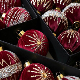 Amorly 12 Pack Flocked Velvet Christmas Ball Ornaments, 8Cm Hanging Tree Baubles, Seasonal Indoor Home Christmas Decor (Red) - thumbnail 3