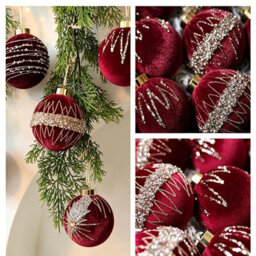 Amorly 12 Pack Flocked Velvet Christmas Ball Ornaments, 8Cm Hanging Tree Baubles, Seasonal Indoor Home Christmas Decor (Red) - thumbnail 4