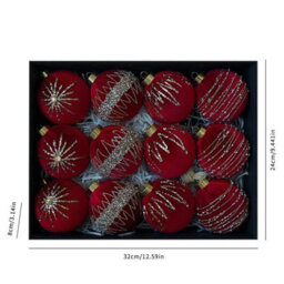 Amorly 12 Pack Flocked Velvet Christmas Ball Ornaments, 8Cm Hanging Tree Baubles, Seasonal Indoor Home Christmas Decor (Red) - thumbnail 2
