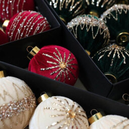 Amorly 12 Pack Flocked Velvet Christmas Ball Ornaments, 8Cm Hanging Tree Baubles, Seasonal Indoor Home Christmas Decor (Red) - thumbnail 7