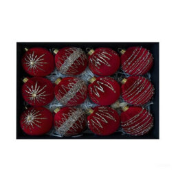 Amorly 12 Pack Flocked Velvet Christmas Ball Ornaments, 8Cm Hanging Tree Baubles, Seasonal Indoor Home Christmas Decor (Red) - thumbnail 6